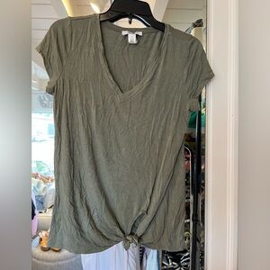 White House Black Market Olive Short Sleeve V-Neck Top